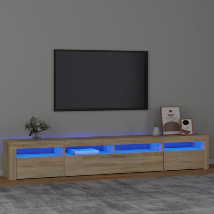 vidaXL Comodă TV cu lumini LED, stejar sonoma, 240x35x40cm