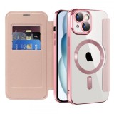 Husa MagSafe pentru Apple iPhone 15 Plus, Techsuit, SmartMag Book, Roz