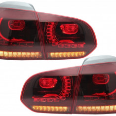 Stopuri Full LED VW Golf 6 VI (2008-2013) R20 Design Rosu Fumuriu cu Semnal Dinamic Performance AutoTuning