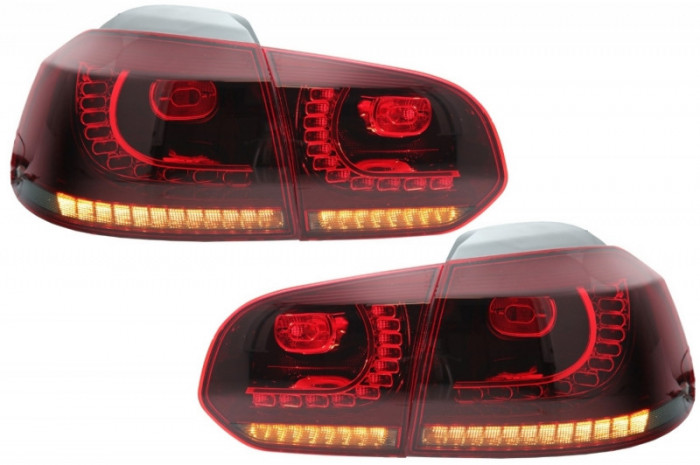 Stopuri Full LED VW Golf 6 VI (2008-2013) R20 Design Rosu Fumuriu cu Semnal Dinamic Performance AutoTuning