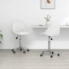 vidaXL Scaune de bucătărie pivotante, 2 buc., alb, piele artificială
