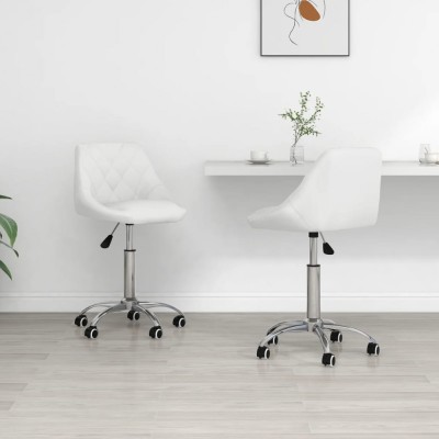 vidaXL Scaune de bucătărie pivotante, 2 buc., alb, piele artificială foto