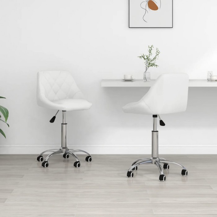vidaXL Scaune de bucătărie pivotante, 2 buc., alb, piele artificială