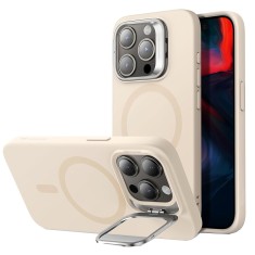 Husa magsafe compatibila apple iphone 15 pro, atasare magnetica, halolok si kickstand, light tan foto