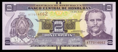 HONDURAS █ bancnota █ 2 Lempiras █ 2022 █ P-97e █ UNC █ necirculata foto