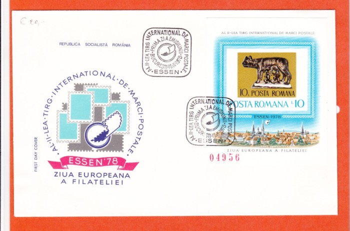 TSV @ - PLIC 1978 FDC LP 968 - TARGUL FILATELIC ESSEN - COLITA NEDANTELATA