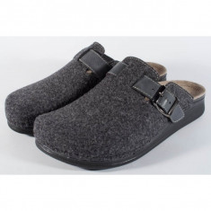 Papuci de casa MUBB din lana gri inchis cu talpic piele naturala pentru barbati (cod 3400.5) foto