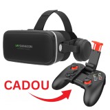 Cumpara ieftin Set ochelari VR 3D cu casti si gamepad, lentile reglabile acril, sunet imersiv 9D, compatibil Android iOS, telefoane 4.7-6.6 inci, pentru jocuri 3D si