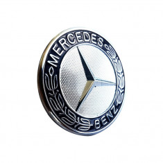 Emblema Mercedes Benz, montare capota, 56mm, negru/bleumarin