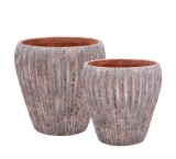 Cumpara ieftin Set 2 ghivece flori ciment maro gri 28 x 28, 34,5 x 34 cm