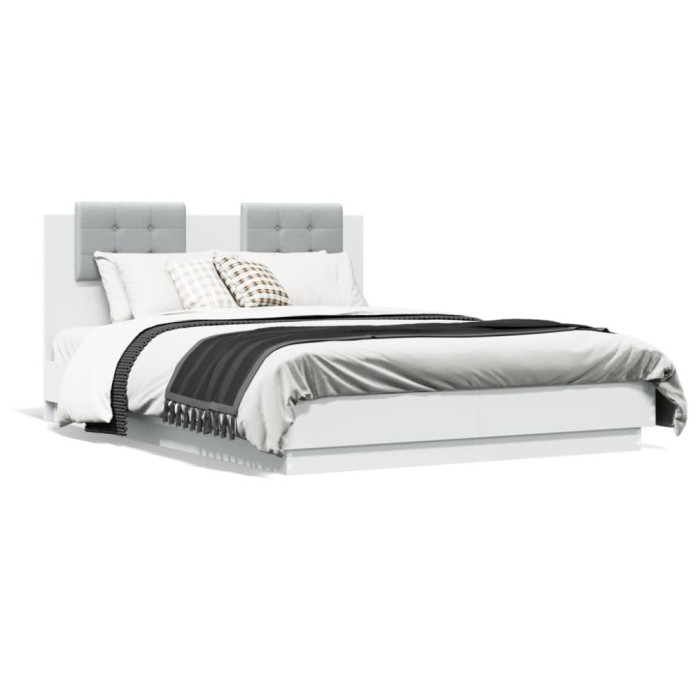 vidaXL Cadru de pat cu tăblie, alb, 135x190 cm, lemn prelucrat 3209954