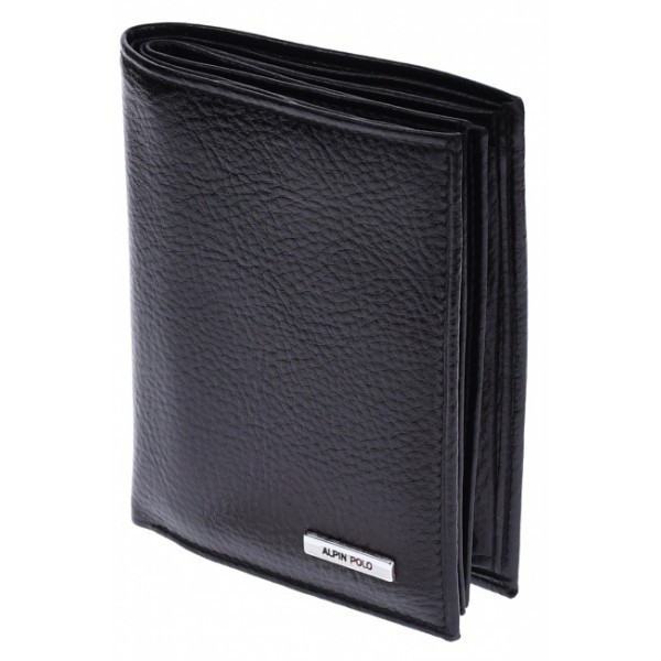 Portofel barbati din piele naturala, negru, 9 x 13 cm, 575N