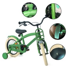 Bicicleta copii, roti ajutatoare, 14 inch, otel, frane V-Brake, suport fata, jante aluminiu, verde, RESIGILAT