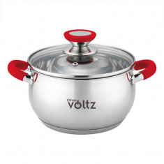 Cratita Oliver Voltz OV51210N22, 22cm, 4.6 l, Inductie, Manere silicon, Inox / rosu