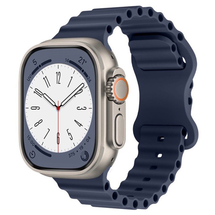 Curea compatibila Apple Watch, pentru Ultra, Ultra 2, SE, 9/8/7/6/5/4/3/2/1 - 42/44/45/49MM, Silicon Moale, Ocean Band, LUVLU&trade;, Midnight Blue