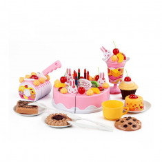 Tort feliabil pentru copii cu 75 de accesorii, Happy Birthday roz