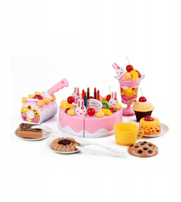 Tort feliabil pentru copii cu 75 de accesorii, Happy Birthday roz foto