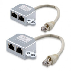 Set 2 Splittere cablu retea RJ45 mama la 2 porturi mama Cat5/Cat6, Kwmobile, Argintiu, Metal, 40677