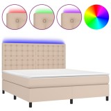 Cumpara ieftin Pat cu arcuri, cu saltea si LED, cappuccino 160x200cm piele eco