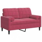 Cumpara ieftin Canapea cu 2 locuri cu pernute, rosu vin, 120 cm, catifea