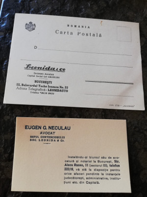 Carte postala personalizata comp.Leonidas interbelica,+carte de vizita avocat foto