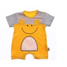 Salopeta cu Maneca Scurta Smiley Gri si Galben bebelusi bumbac 0-9 luni