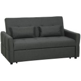 HOMCOM Canapea 2 Locuri Convertibilă &icirc;n Pat Clic-Clac, cu 2 Perne, din Material Textil, Gri &Icirc;nchis | Aosom Romania