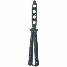 Cutit Butterfly, Balisong fara tais, 22 cm, negru, model adancituri zigzag