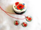 set cadou cu cutiuta decorata cu motiv floral si set bijuterii cu motiv maci 43610