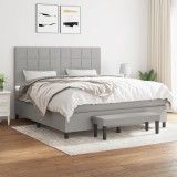 VidaXL Pat continental cu saltea, gri deschis, 160x200 cm, textil 3136605