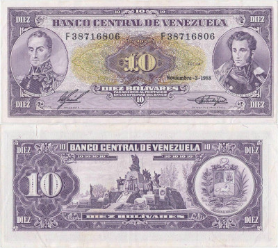 1988 (3 XI), 10 Bol&amp;iacute;vares (P-62) - Venezuela foto