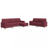 Cumpara ieftin Set canapele cu taburet si perne, 3 piese, rosu vin, textil