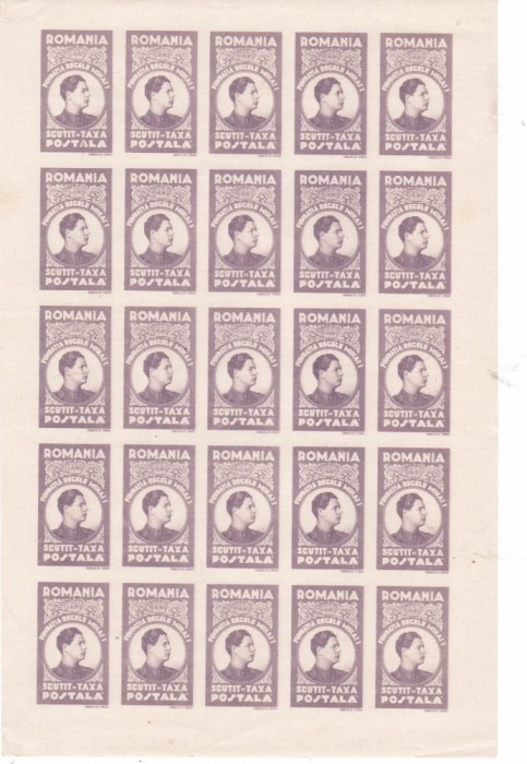 1947 FUNDATIA REGELUI MIHAI SCUTIT TAXA POSTALA MINICOALA DE 25 TIMBRE NEDANTELAT MNH
