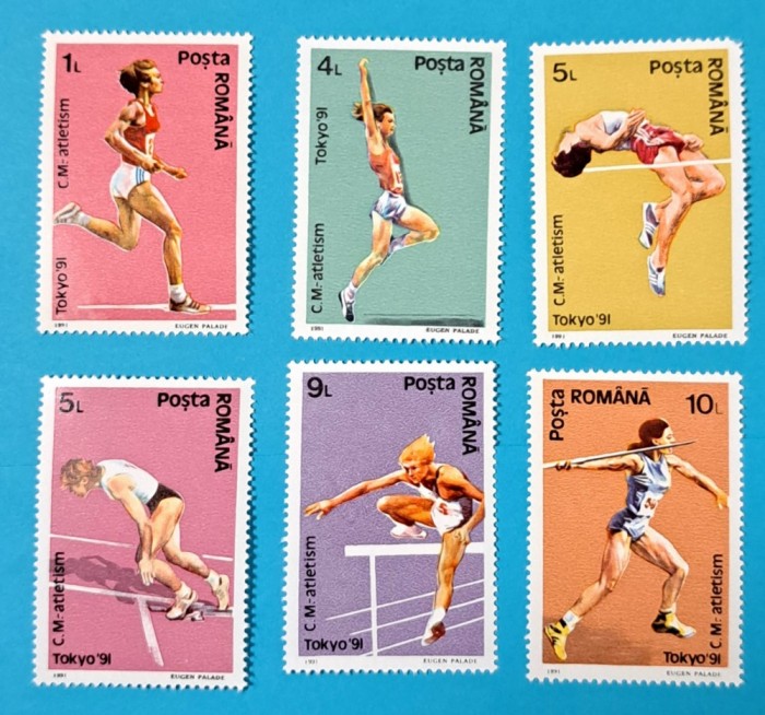 TIMBRE ROMANIA LP1268/1991 C.M. DE ATLETISM TOKYO- Serie simplă-MNH
