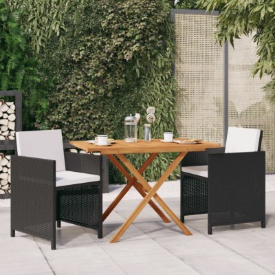 vidaXL Set mobilier de grădină cu perne, 3 piese, negru, poliratan 3094301 foto