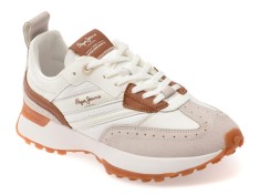 Pantofi sport PEPE JEANS albi, LS60017, din piele naturala
