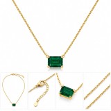 Cumpara ieftin Colier din argint 925 placat cu aur cu cristal verde smarald - Model Solitaire Minimalist