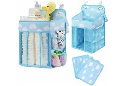 Organizator pătuț pentru scutece și accesorii, albastru, 43x28x20 cm foto
