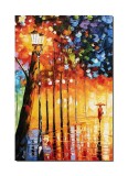 Tablou pictat manual, Pe drumul meu, aleea cu felinare, 60x40cm ulei pe panza in relief efect 3D