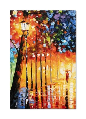 Tablou pictat manual, Pe drumul meu, aleea cu felinare, 60x40cm ulei pe panza in relief efect 3D foto