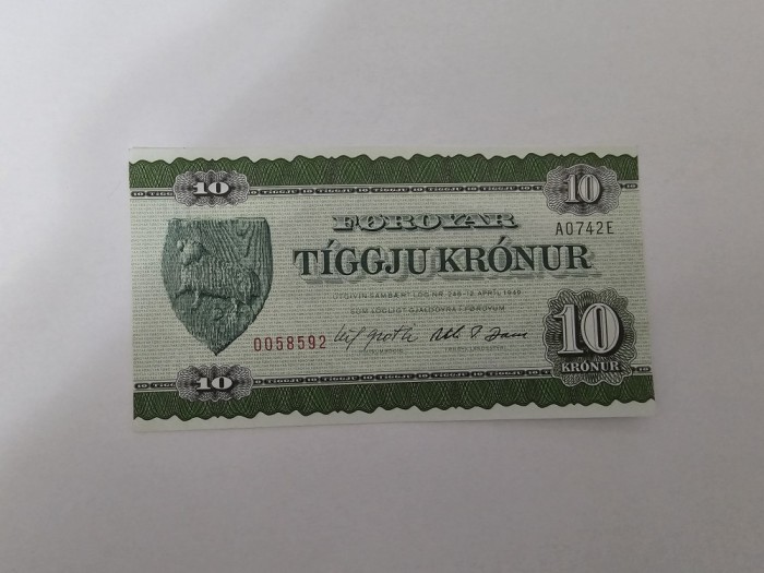 Feroe 10 Kronur 1949 Noua Rara