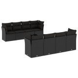 Set mobilier de gradina cu perne, 9 piese, negru, poliratan