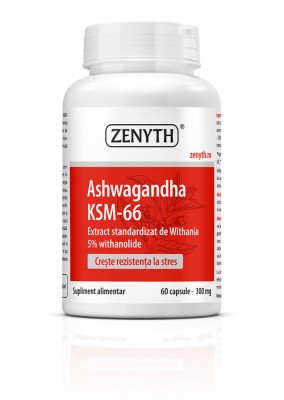 Ashwagandha KSM-66, 60 capsule, stop stres si sindrom burnout, 300 mg capsula, ZENYTH foto