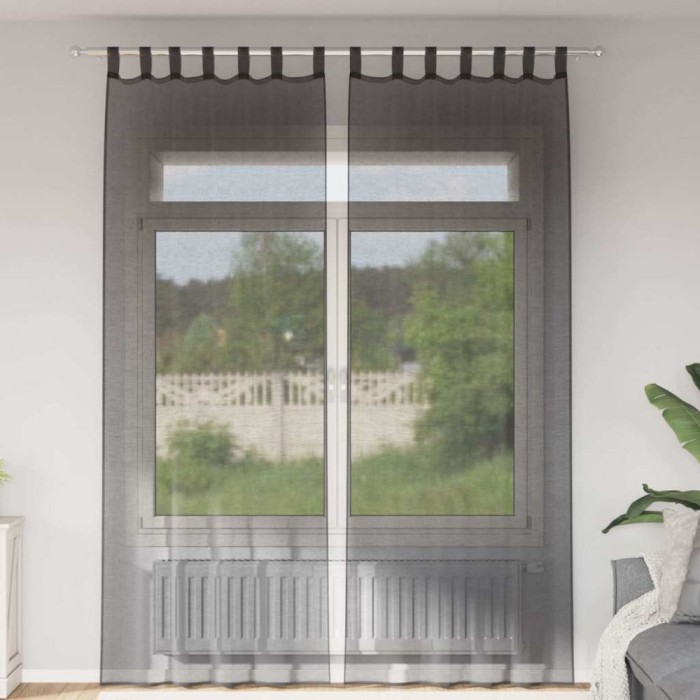 vidaXL Perdele din voile cu tablă 2 buc Negru