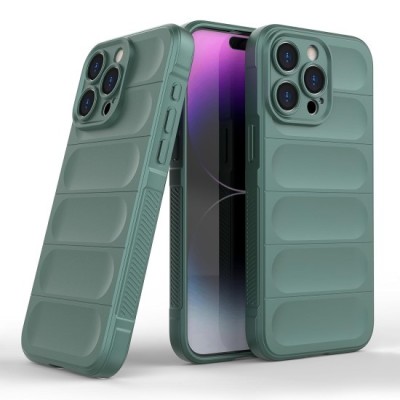 Husa wave, compatibila cu IPhone 15 Pro, Grip Anti-Soc, Tpu, Deep Green foto