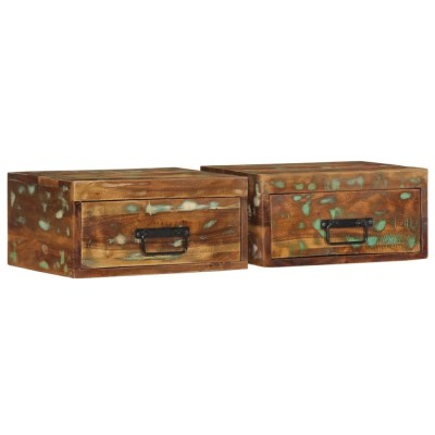 Noptiere de perete, 2 buc., lemn masiv reciclat foto