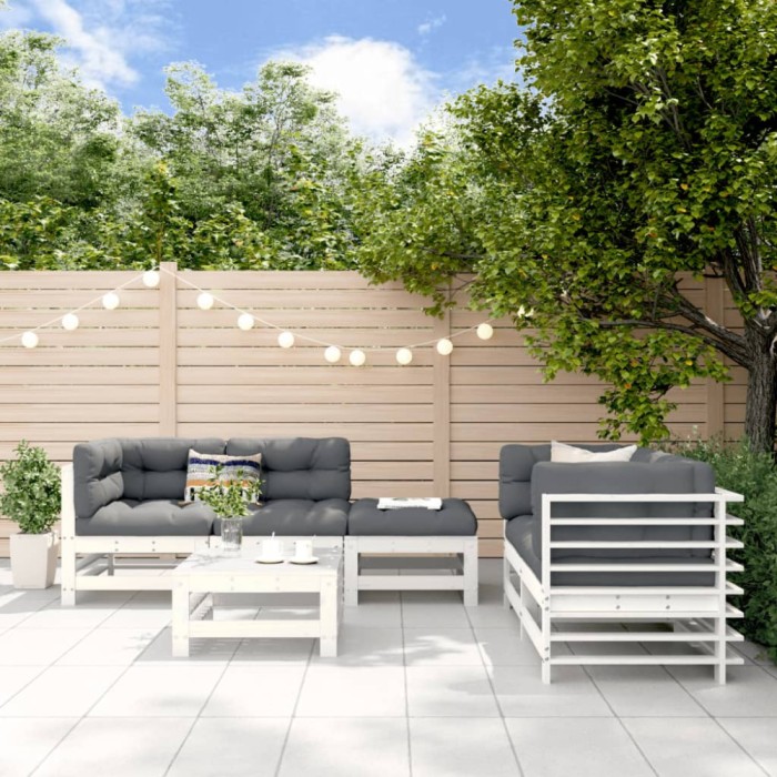 Gossi set mobilier de gradina, 6 piese, alb, lemn masiv pin