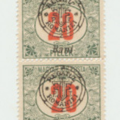Romania 1919 Emisiunea Oradea streif rar 10 timbre Porto 20 Bani cu erori MNH