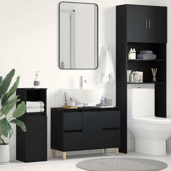 vidaXL Dulap de chiuvetă, stejar negru, 80x33x60 cm, lemn prelucrat