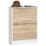 Dulap pantofi cu 2 usi rabatabile, PAL laminat 16 mm, 60x20x80 cm, alb si stejar sonoma Household NewTrend